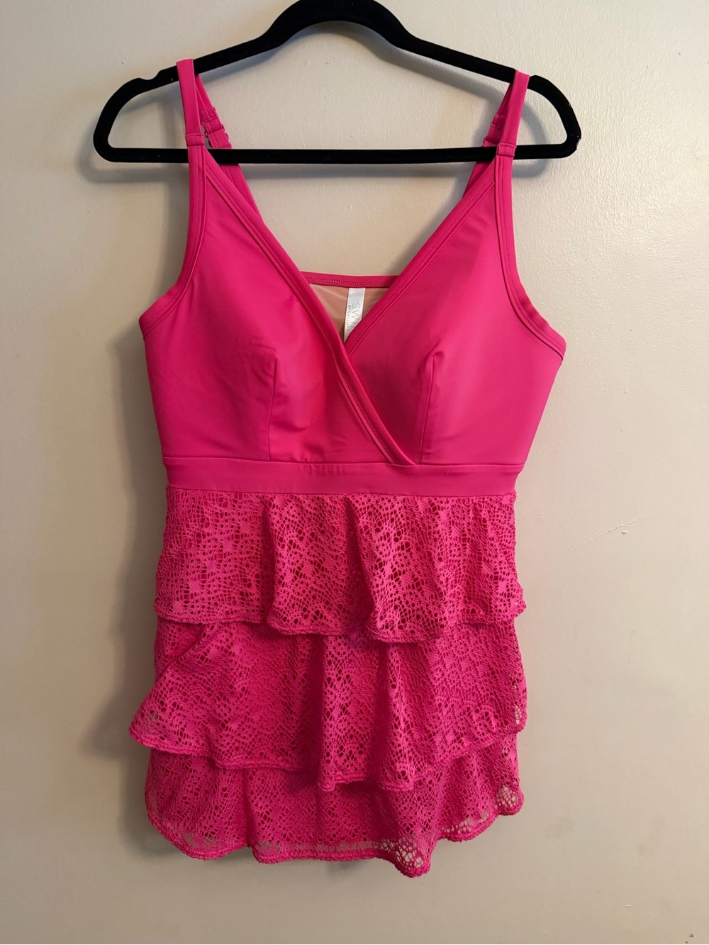 Hot Pink Lace Tiered Swim Top